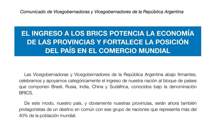 El ingreso a los BRICS potencia la economía de las provincias y fortalece la posición del país